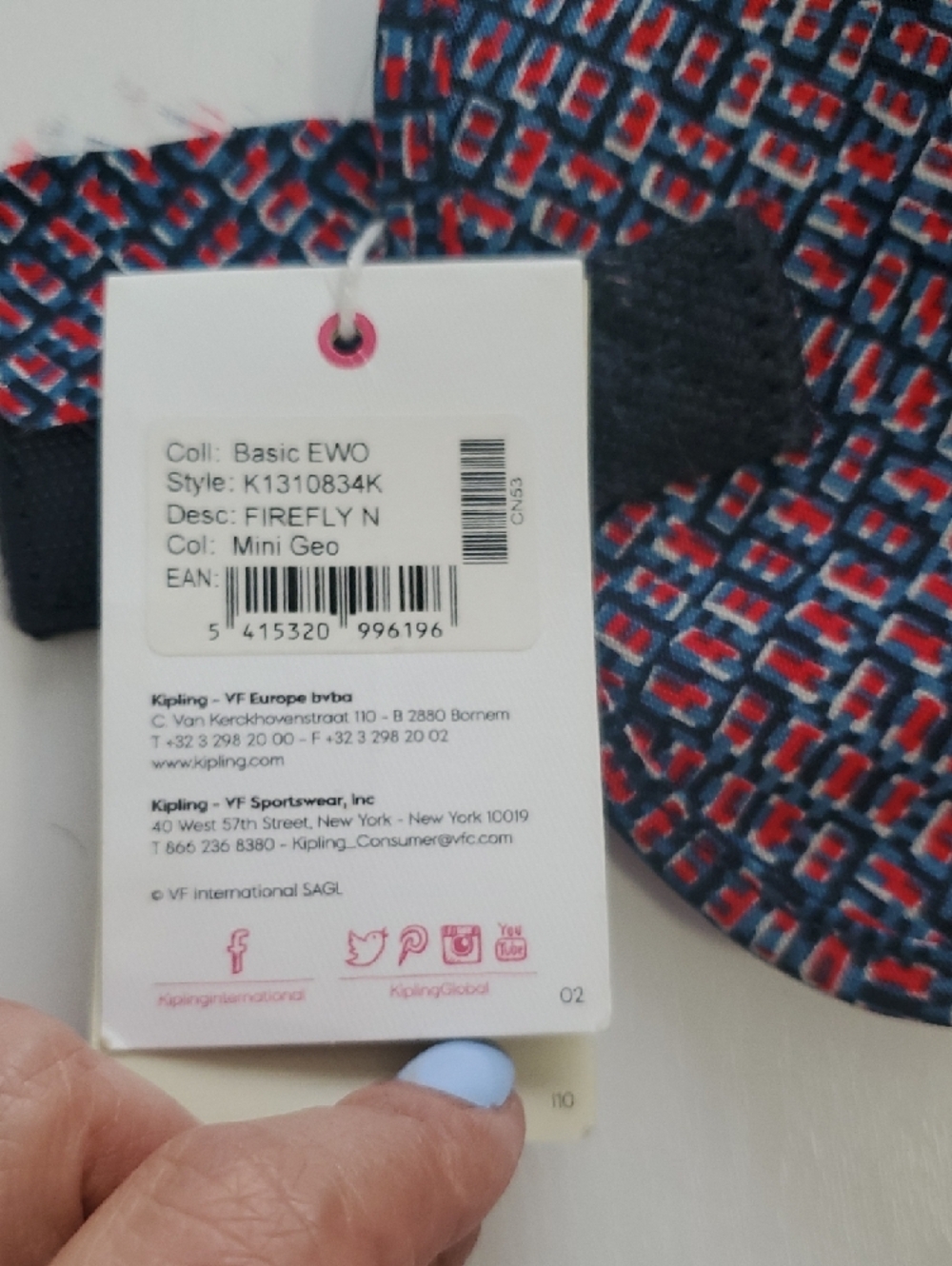 Kipling Mini Backpack - Navy Red Pattern - Picture 10 of 10
